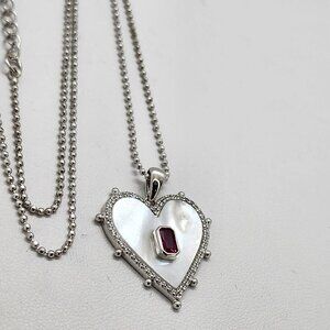 Brand New Sterling Silver 925 White Opal Pink Heart Necklace